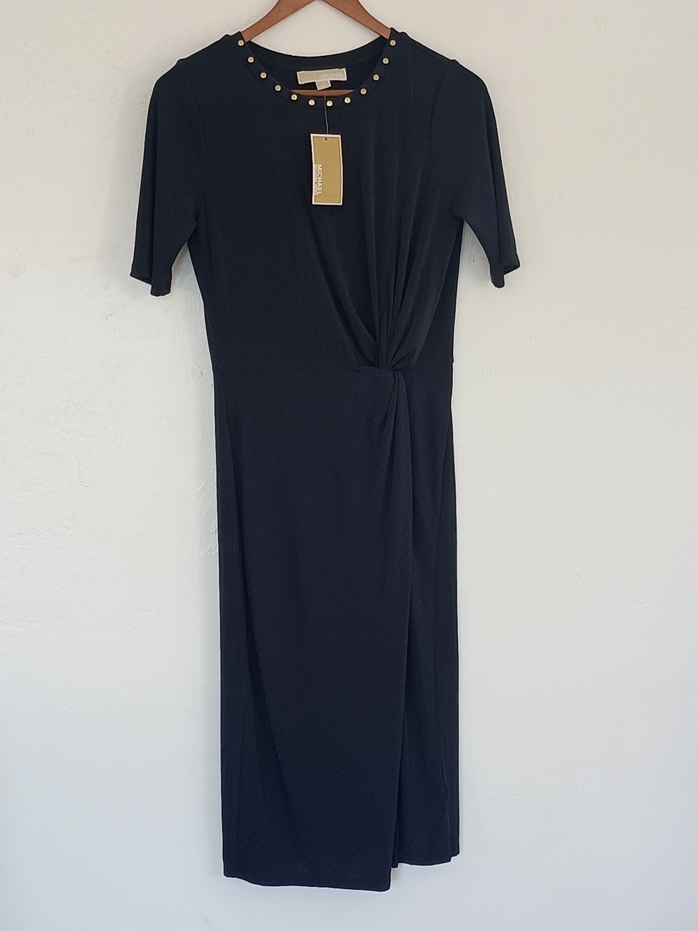 Michael Kors Knot-Detail Midi Dress with Gold Studded Neckline